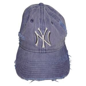 New Era 9FORTY New York Yankees Distressed Denim Dad Hat Blue Adjustable Cap